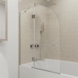VENUS 48 in. W x 58 in. H Pivot Frameless Tub Door in Chrome Hinges with Clear Glass (Include Fixed Panel)