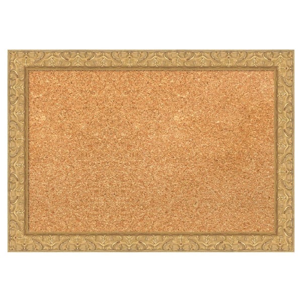 Lila Gold 20 in. x 14 in. Wood Framed Natural Cork Memo Board