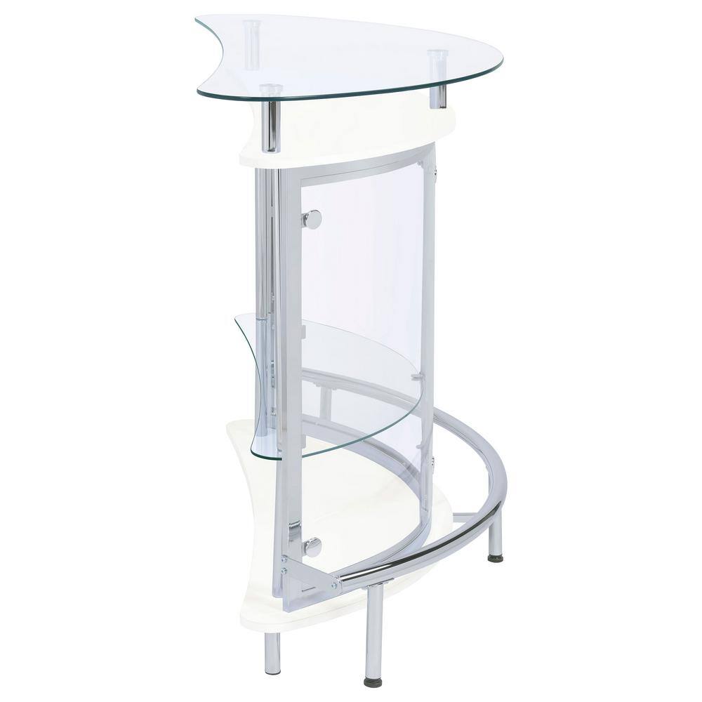 White and Chrome Glass Top Freestanding Home Bar Cabinet