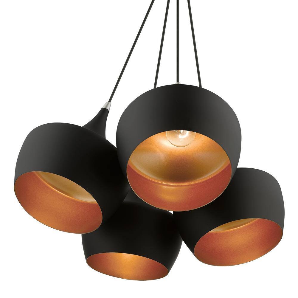 Waldorf 4-Light Teardrop Cluster Pendant Black with Gold Interior
