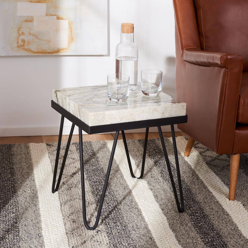 Jada Multi Grey Stone Top Accent Table with Black Hairpin Legs