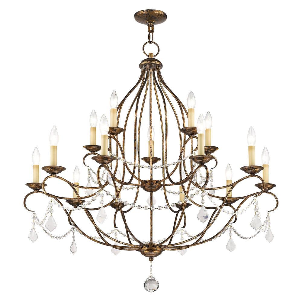 Chesterfield 15-Light Crystal Cascade Chandelier in Venetian Golden Bronze