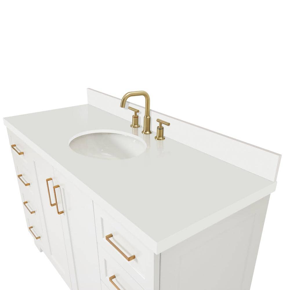Taylor 55" White Quartz Single Sink Vanity with Brass Hardware