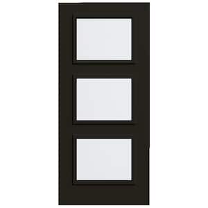 36 in. x 80 in. 3 Lite Equal Right-Hand/Inswing Clear Glass Black Steel Front Door Slab