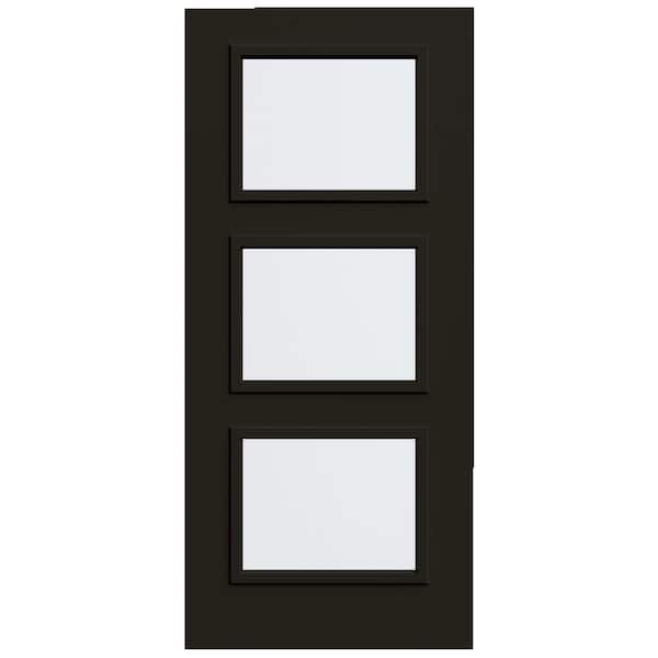 JELD-WEN 36 in. x 80 in. 3 Lite Equal Right-Hand/Inswing Clear Glass Black Steel Front Door Slab