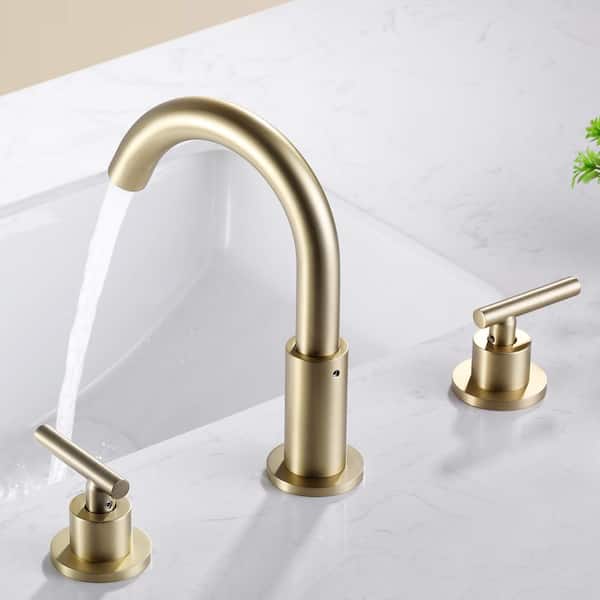 8 in. Widespread 2-Handle High-Arc Bathroom Faucet in Brushed Gold