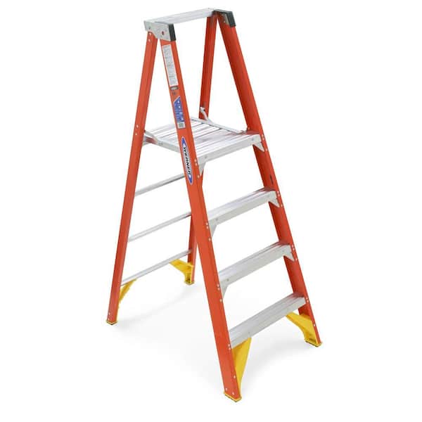 Werner 4 ft. Fiberglass Platform Ladder (10 ft. Reach Height) with 300 lb. Load Capacity Type IA Duty Rating