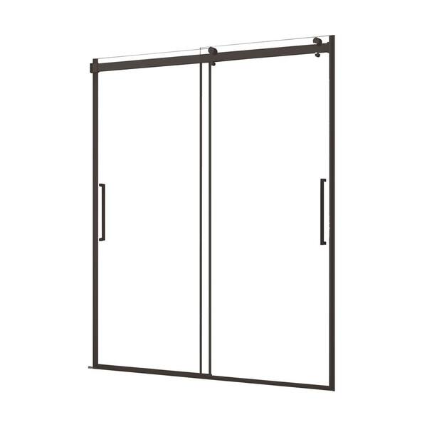 Foremost Lagoon 60 in. W x 76 in. H Semi-Frameless Sliding Shower Door in Matte Black with Vertical Handles