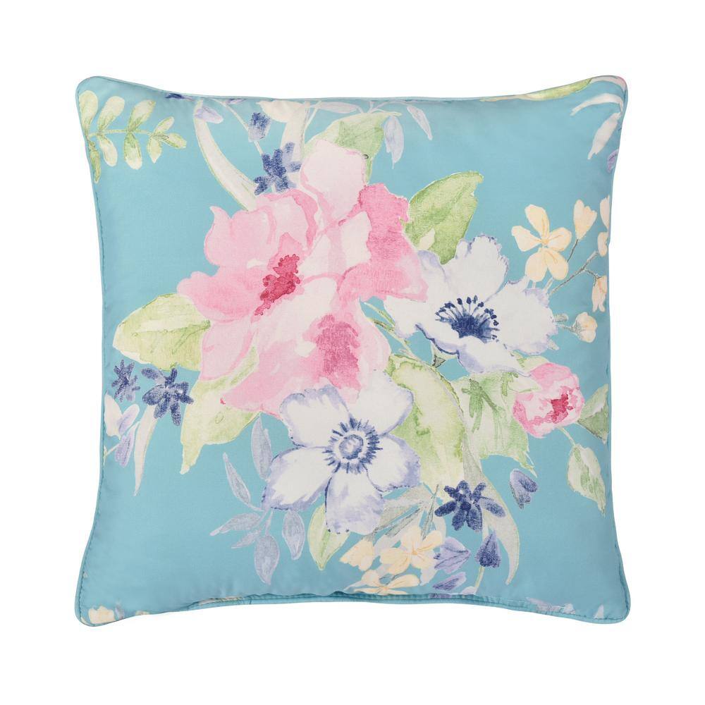 Aqua Floral Bouquet 18" Square Microfiber Throw Pillow
