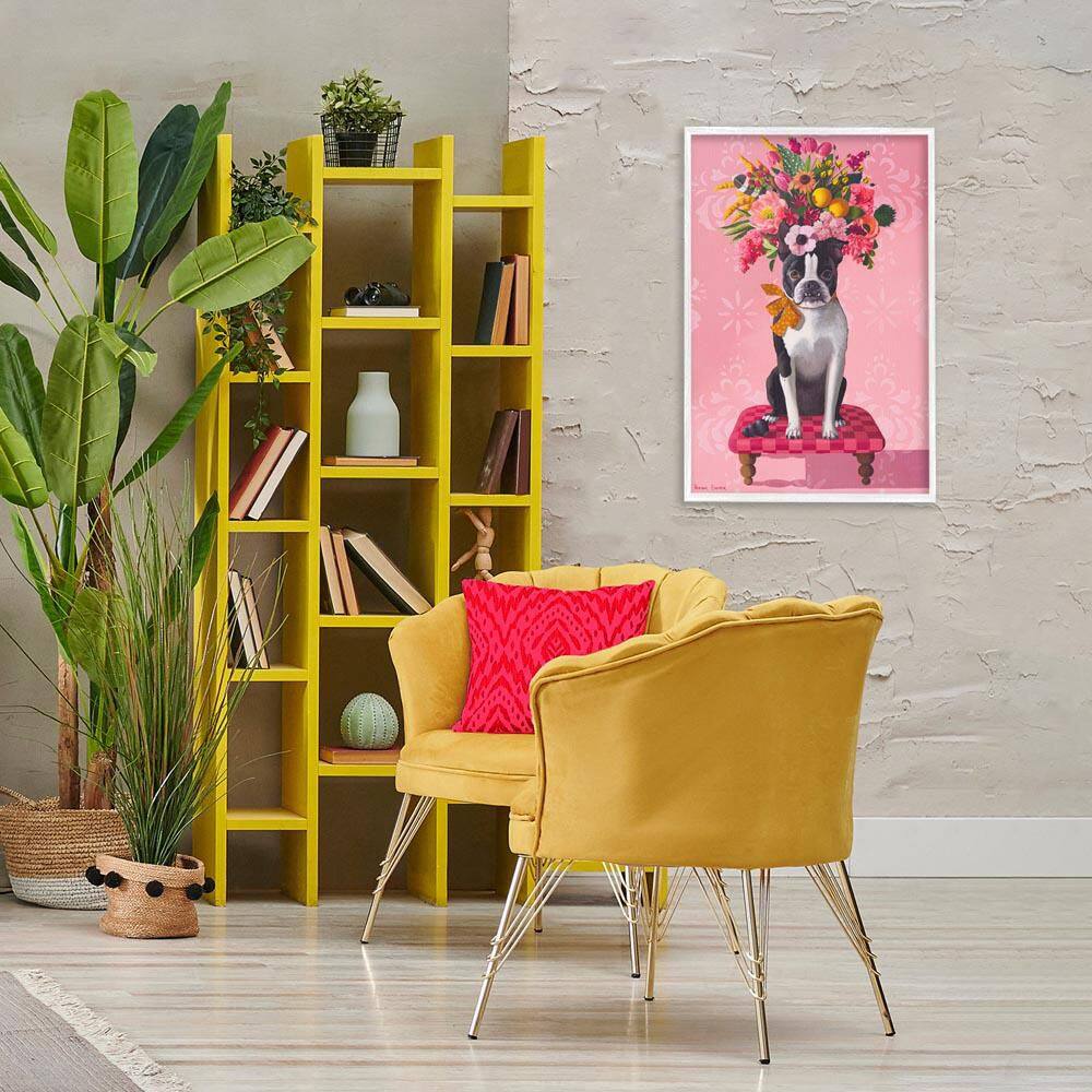 Bulldog and Pink Bouquet by Heather Gauthier White Framed Animal Giclee Art Print 30 in. x 20 in. price history on PriceWatchPro