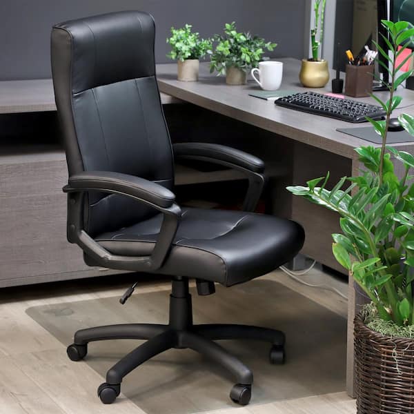 Elama High Back Faux Leather Adjustable Height Office Chair in Black