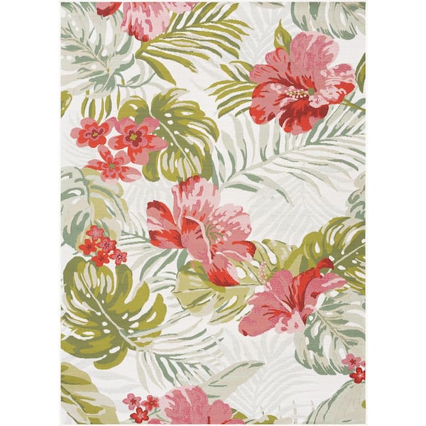 Stunning Cream 5 ft. x 7 ft. Floral Indoor/Outdoor Area Rug