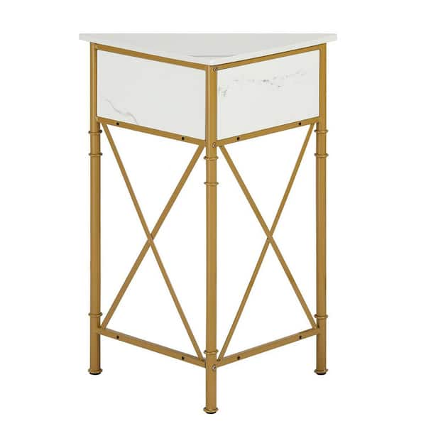 3-Tier Corner Cabinet with Metal Frame, Gold Storage Shelf with Protection Door for Small Spaces Accent Cabinet