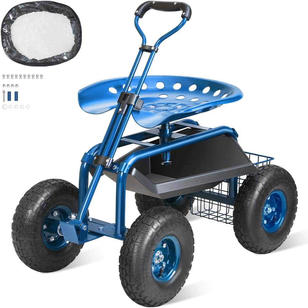 Rolling Garden Workseat Wagon, 360° Swivel Seat with Steering Handle & Tool Tray for Patio Yard price history on PriceWatchPro