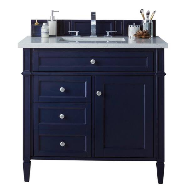 James Martin Vanities Brittany 30 In W Single Bath Vanity In Victory Blue With Quartz Vanity Top In Eternal Jasmine Pearl With White Basin 650 V30 Vbl 3ejp The Home Depot