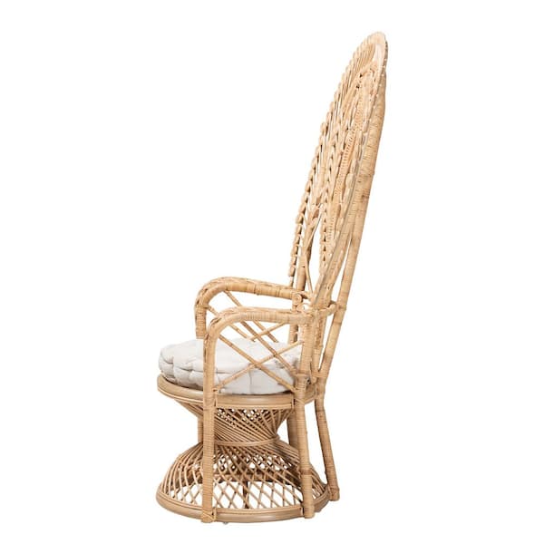 Fedra 43 in. White/Natural Brown Fabric Arm Chair