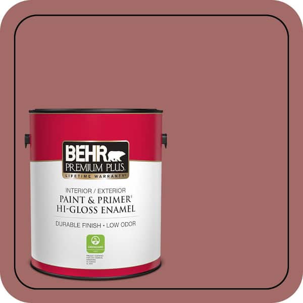 BEHR PREMIUM PLUS 1 gal. #S150-5 Vermilion Hi-Gloss Enamel Interior/Exterior Paint & Primer