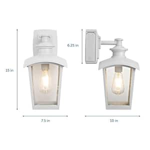 Spence 1-Light White Outdoor Wall Lantern Sconce with Seeded Glass and Built-In GFCI Outlets