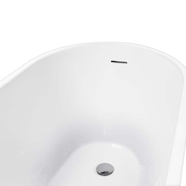 Freestanding 59.1 in. Fiberglass Flatbottom Modern Stand Alone Non-Whirlpool Bathtub in Glossy White