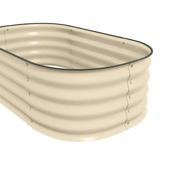 Unbranded 3.4 x 2 x 1 ft. Outdoor Metal Elevated Planter Box with Safety Edging Raised Garden Bed for Growing Flowers Herbs, Cream
