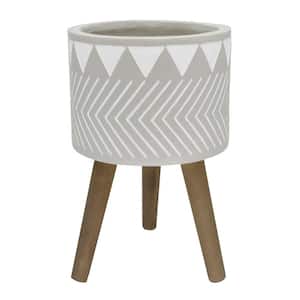 Mid-Century 12 in. Fiberglass Pot with Wood Stand Planter