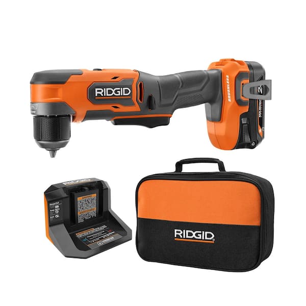 Ridgid 18V Brushless Cordless 3/8 in. Subcompact Right Angle Drill Kit with 2.0 Ah Max Output Battery and Charger R87701KN