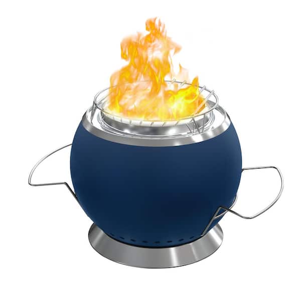 Cesicia 8.8 in. H Outdoor Stainless Steel Blue Cleanburn Smokeless Heightened Base Tabletop Fire Pit with Grilltop & Carry Bag