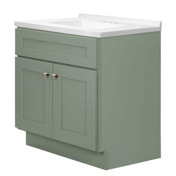 Brookings 31 in. W 1 Sink Bath Vanity in Evergreen Fog with Modern White Cultured Marble Top Assembled