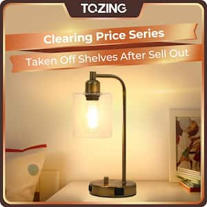 14 in. Industrial Gold Table Lamp with Glass Shade for Bedrooms Bedside Lamps with USB Port and Outlet (Bulb Included)