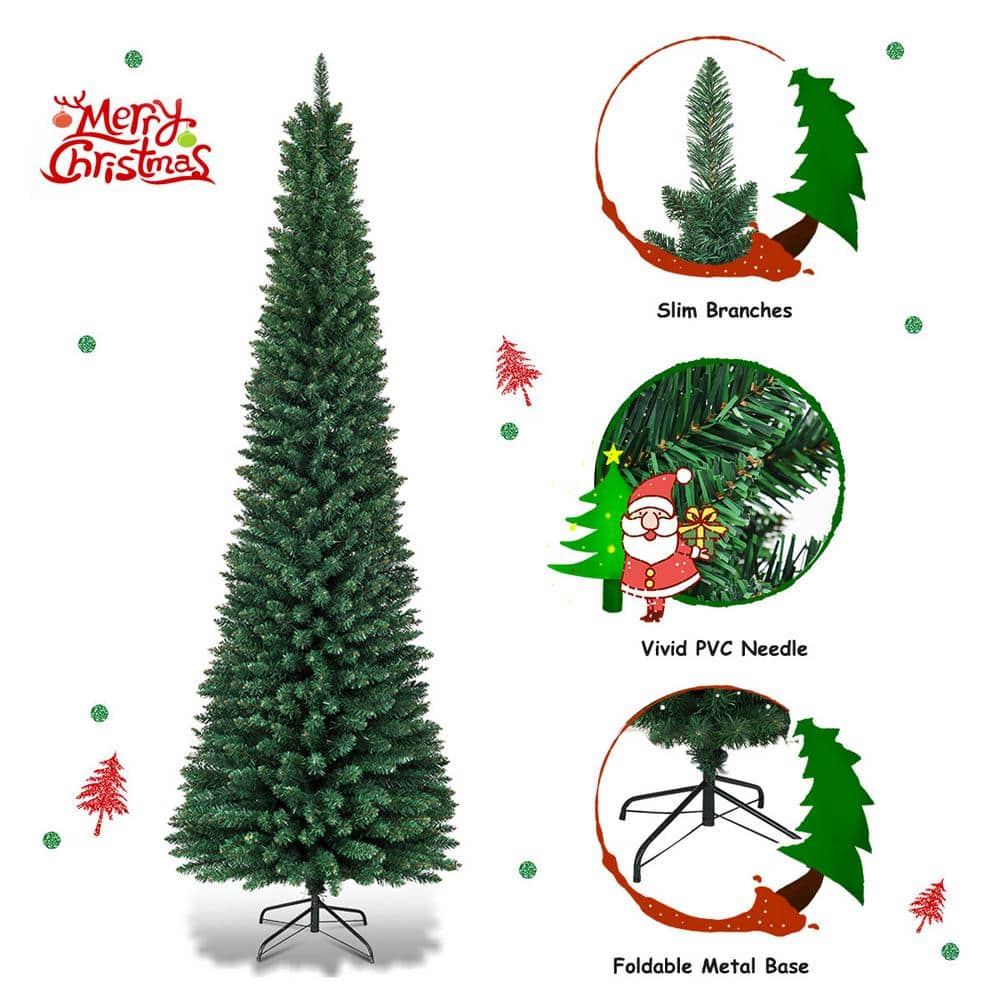 Slim Green PVC Spruce 8' Artificial Christmas Tree with Metal Stand