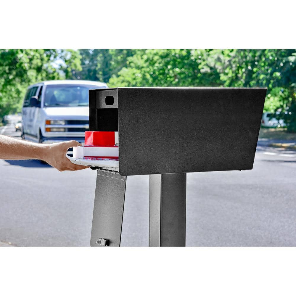 Black Steel Lockable Post Mounted Mailbox with Dual Access
