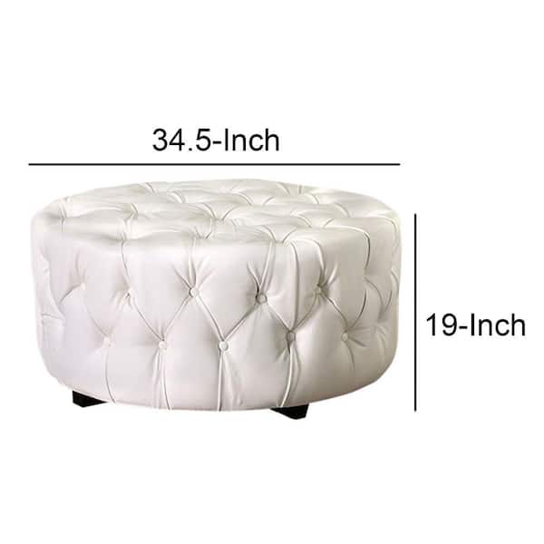 Benjara White Round Shape Bonded, What Is Tufted Bonded Leather