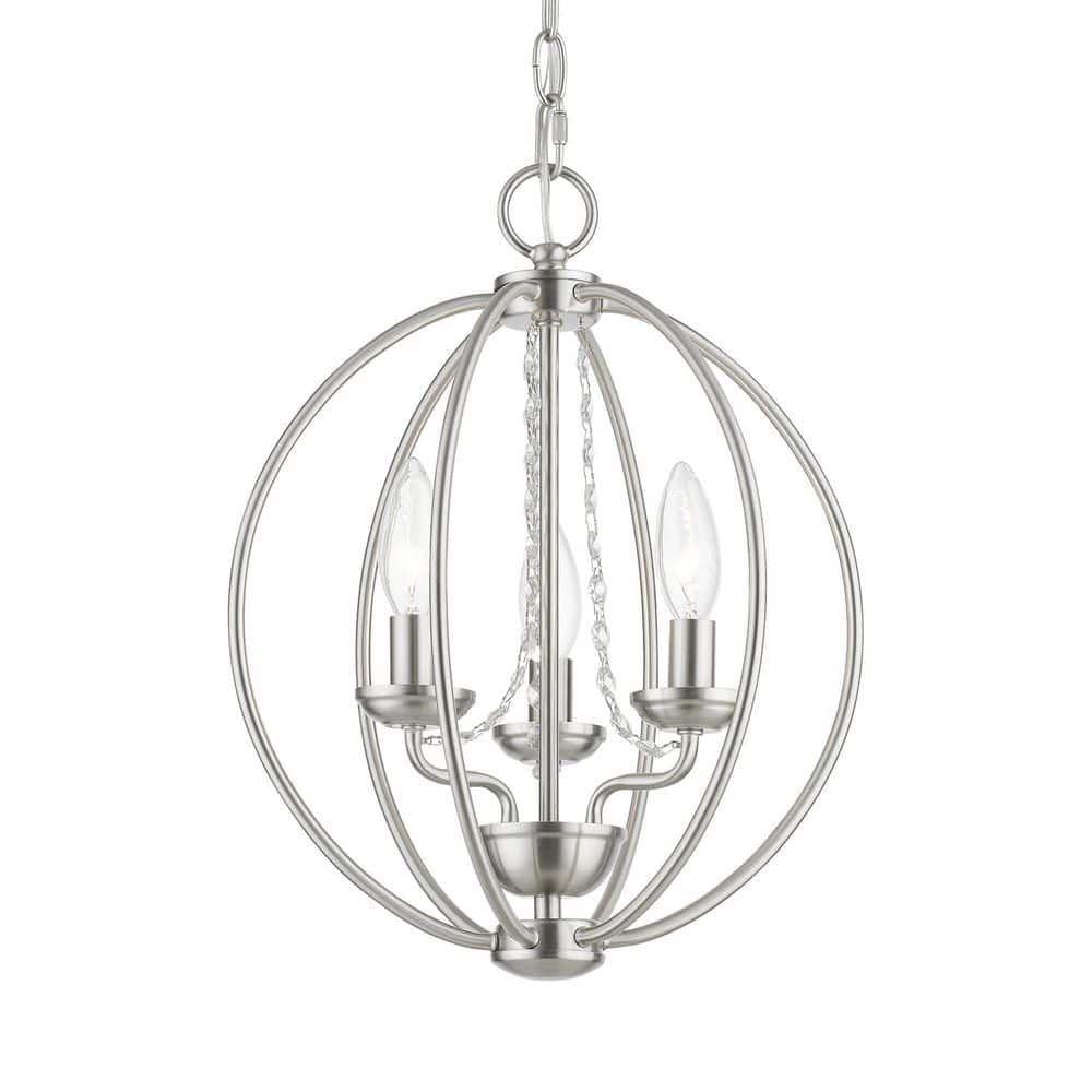 Arabella Brushed Nickel 3-Light Mini Orb Chandelier with Delicate Crystals