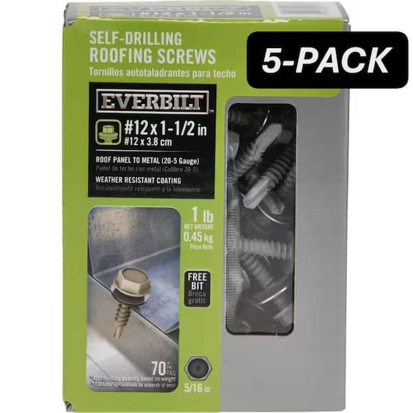 5-Pack #12 x 1-1/2 in. Flange Hex Head Hex Drive Self-Drilling Screw with Neoprene Washer (5 lb / 350-Piece)