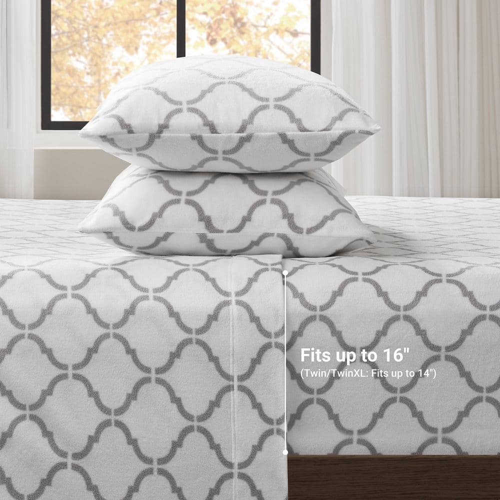 Twin Grey Geo Microfiber Flannel Sheet Set