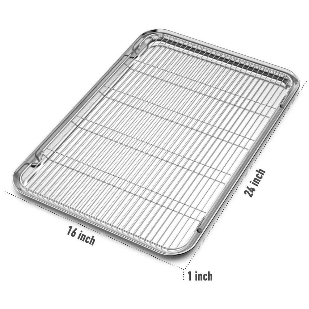 Stainless Steel Silver Baking Sheet and Cooling Rack Set, Professional Bakeware, Healthy & Nontoxic & Rustproof - Thumbnail 4