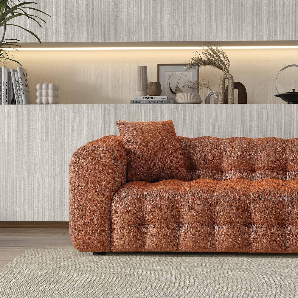 Burnt Orange Tufted Microfiber Chesterfield Sofa with Rolled Arms