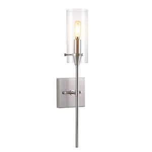 Cato 4.5 in. 1-Light Nickel/Clear Bohemian Farmhouse Iron/Glass LED Wall Sconce