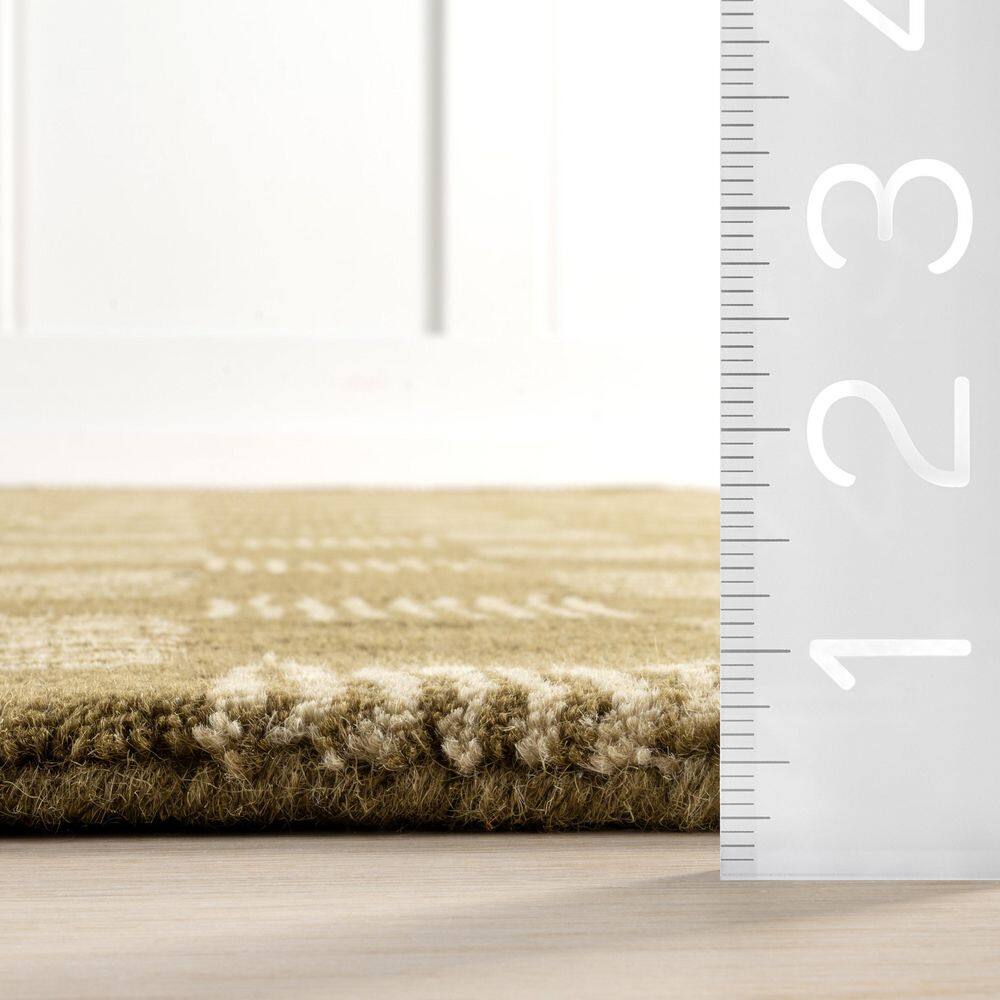 Olive and Beige Hand-Tufted Wool Rectangular Area Rug