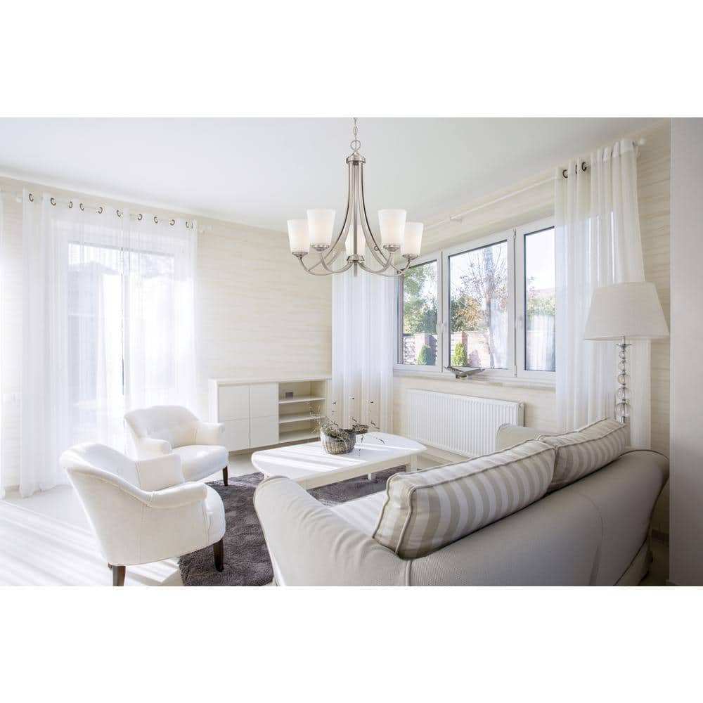 Elegant Mini 5-Light Chandelier in Brushed Nickel with Etched White Glass