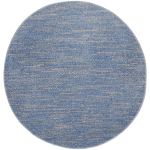 Essentials 4 ft. x 4 ft. Blue/Gray Round Solid Contemporary Indoor/Outdoor Patio Area Rug
