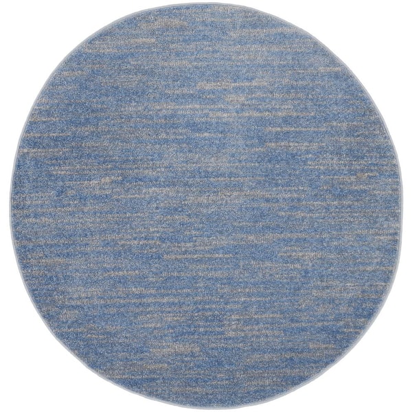 Nourison Essentials 4 ft. x 4 ft. Blue/Gray Round Solid Contemporary Indoor/Outdoor Patio Area Rug