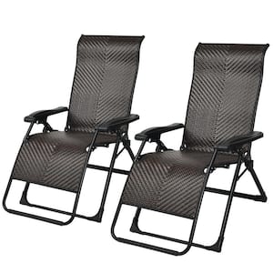 2-Pieces Folding Rattan Patio Zero Gravity Lounge Chair Recliner Adjustable Headrest