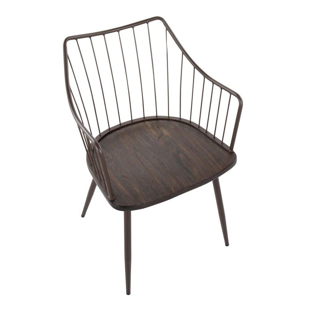 Winston Farmhouse Dark Brown Metal & Walnut Wood Accent Chair