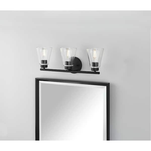 Eastburn 22 in. 3-Light Matte Black Vanity Light with Clear Glass Shades