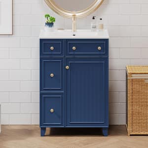 24 in. W x 18.3 in. D x 34.3 in. H Single Sink Freestanding Bath Vanity in Blue with White Ceramic Top