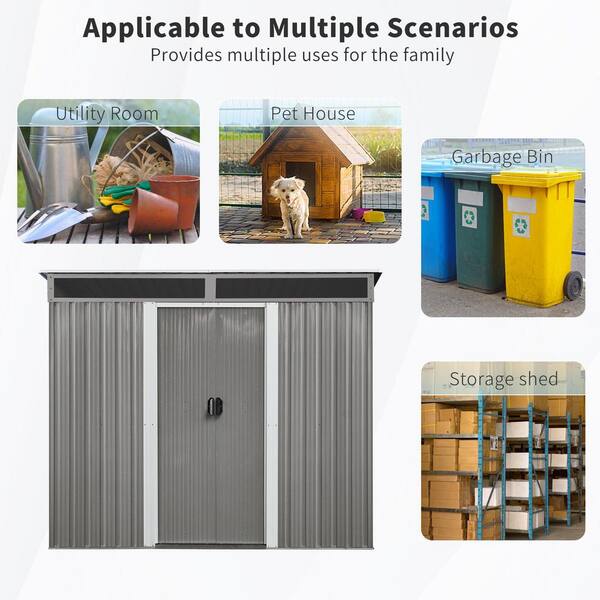 Clihome 8 ft. W x 6 ft. D Gray Metal Outdoor Storage Shed with