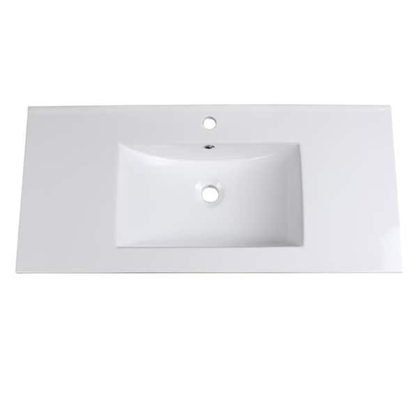 Fresca Allier 40 in. Drop-In Ceramic Bathroom Sink in White with Integrated Bowl