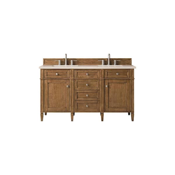 James Martin Vanities Brittany 60.0 in. W x 23.5 in. D x 34 in. H Bathroom Vanity in Saddle Brown with Eternal Marfil Quartz Top