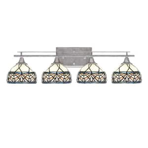 Ontario 29.25 in. 4-Light Vanity Light Aged Silver Royal Merlot Art Glass Shades